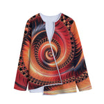 Orange Fractal Print Long Sleeve Short Coat