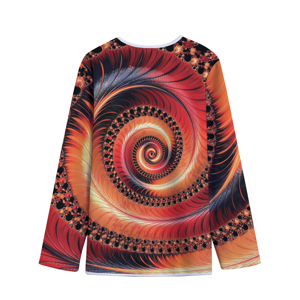 Orange Fractal Print Long Sleeve Short Coat