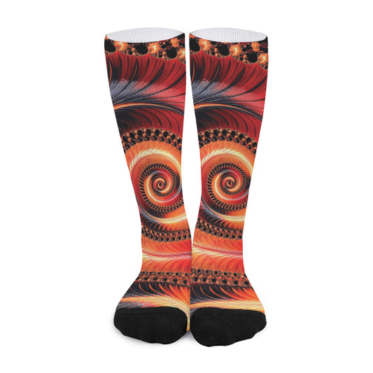 Orange Fractal Print Long Socks