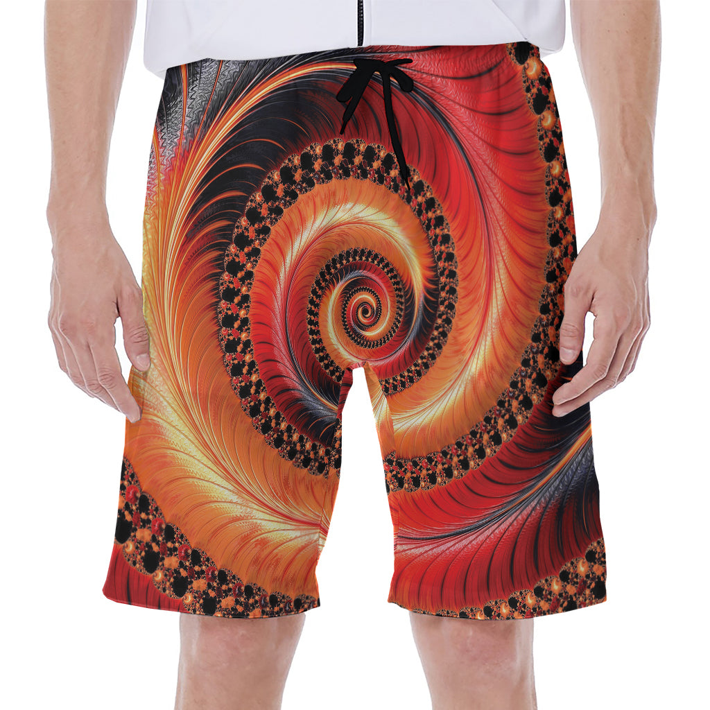 Orange Fractal Print Men's Beach Shorts