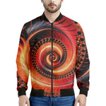 Orange Fractal Print Men's Bomber Jacket