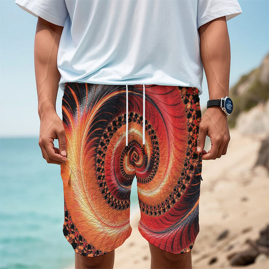 Orange Fractal Print Men's Cargo Shorts