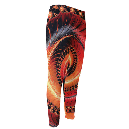 Orange Fractal Print Men's Compression Pants