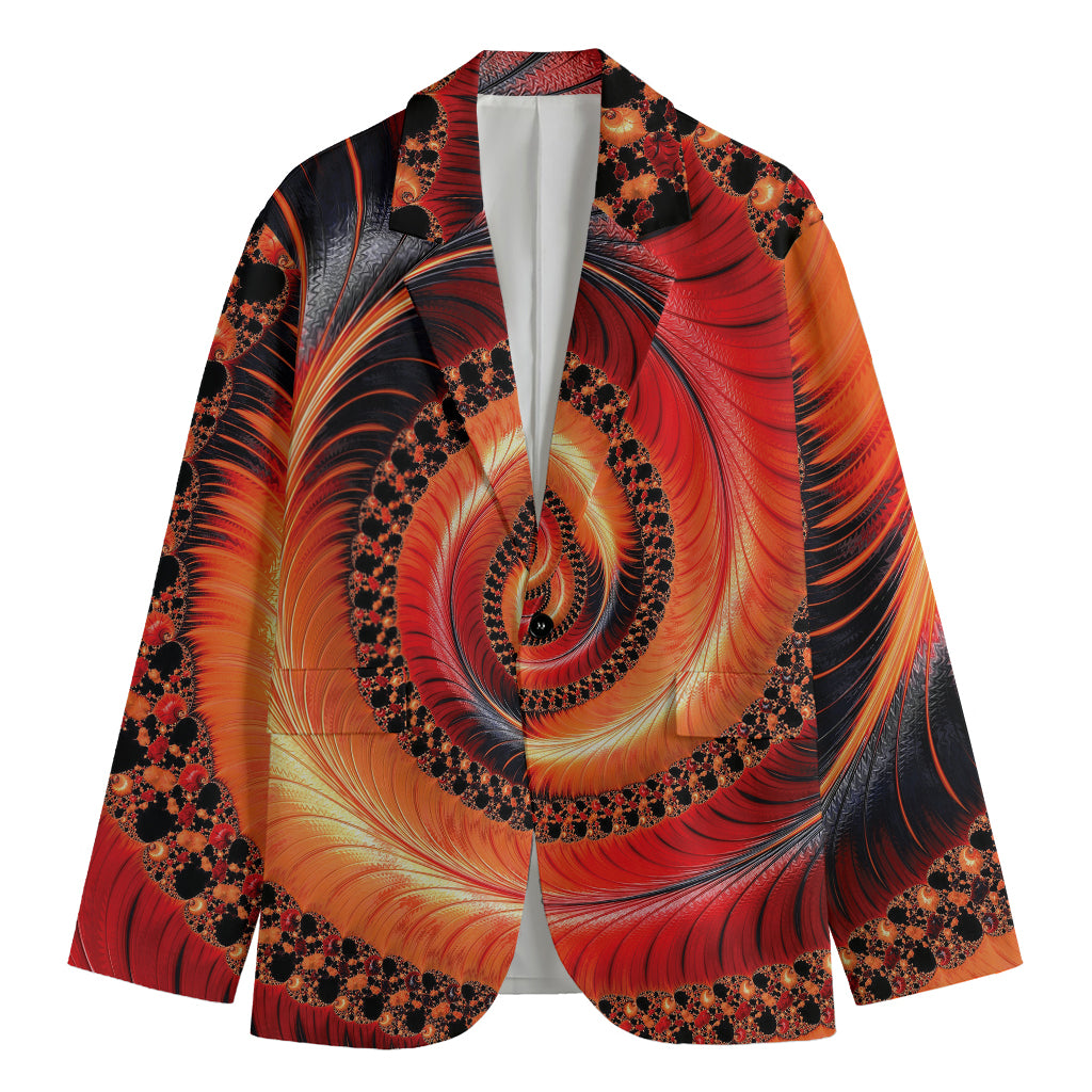 Orange Fractal Print Men's Cotton Blazer
