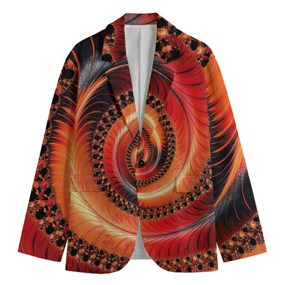 Orange Fractal Print Men's Cotton Blazer