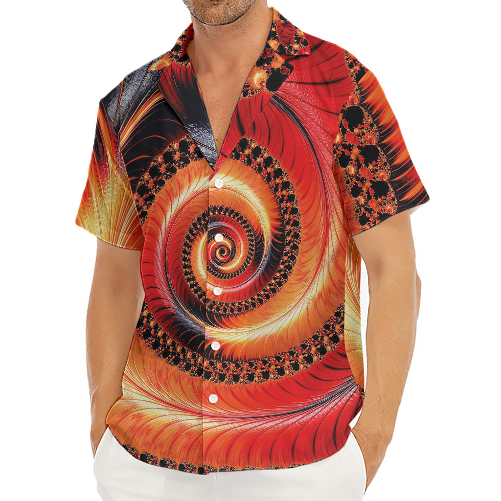 Orange Fractal Print Men's Deep V-Neck Shirt