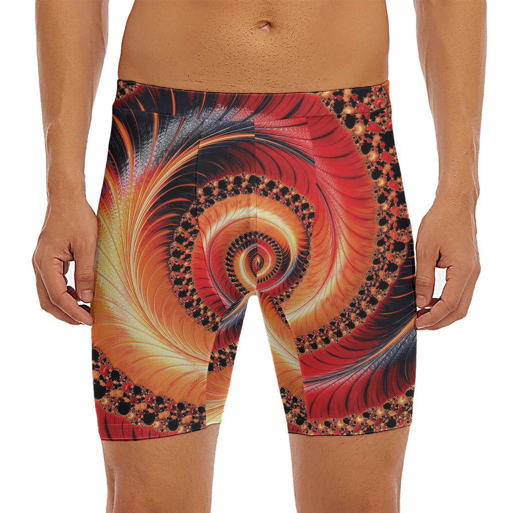 Orange Fractal Print Men's Long Boxer Briefs