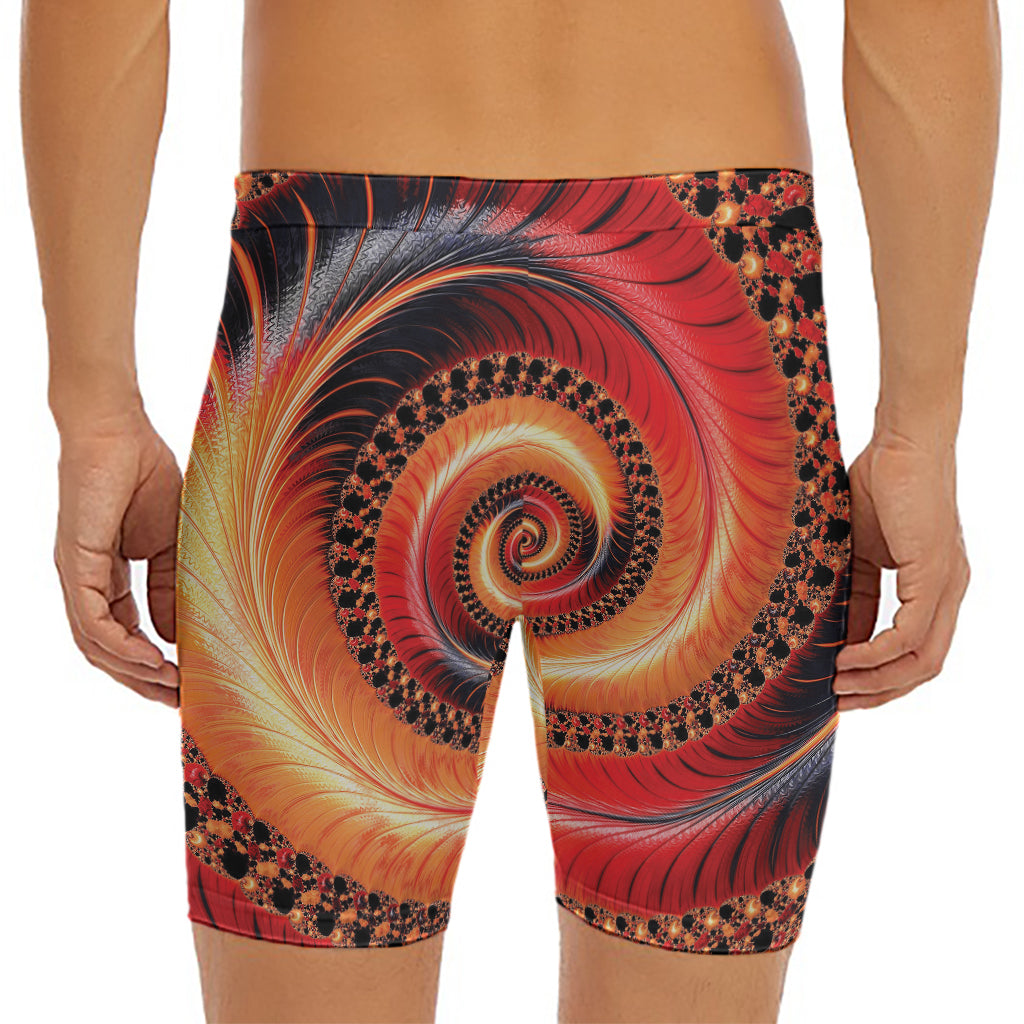 Orange Fractal Print Men's Long Boxer Briefs