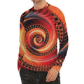 Orange Fractal Print Men's Long Sleeve Rash Guard