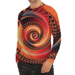 Orange Fractal Print Men's Long Sleeve Rash Guard