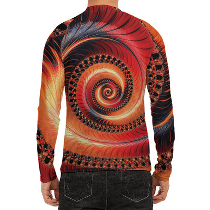 Orange Fractal Print Men's Long Sleeve Rash Guard