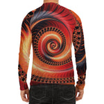 Orange Fractal Print Men's Long Sleeve Rash Guard