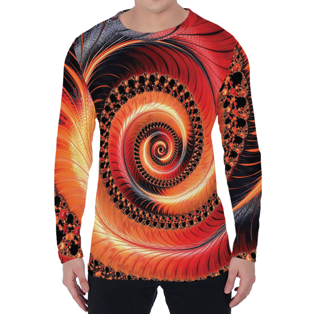 Orange Fractal Print Men's Long Sleeve T-Shirt