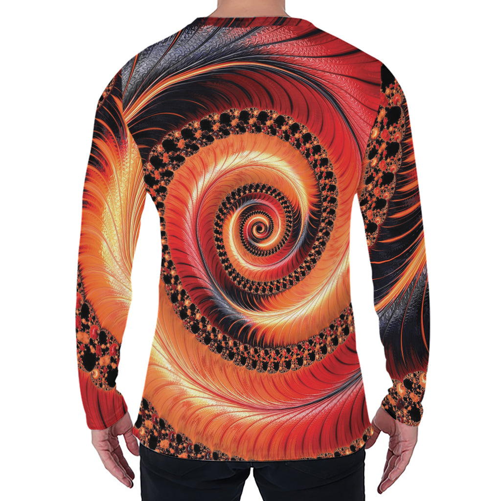Orange Fractal Print Men's Long Sleeve T-Shirt