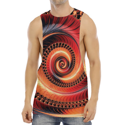 Orange Fractal Print Men's Muscle Tank Top