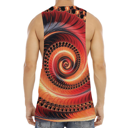 Orange Fractal Print Men's Muscle Tank Top