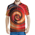 Orange Fractal Print Men's Polo Shirt