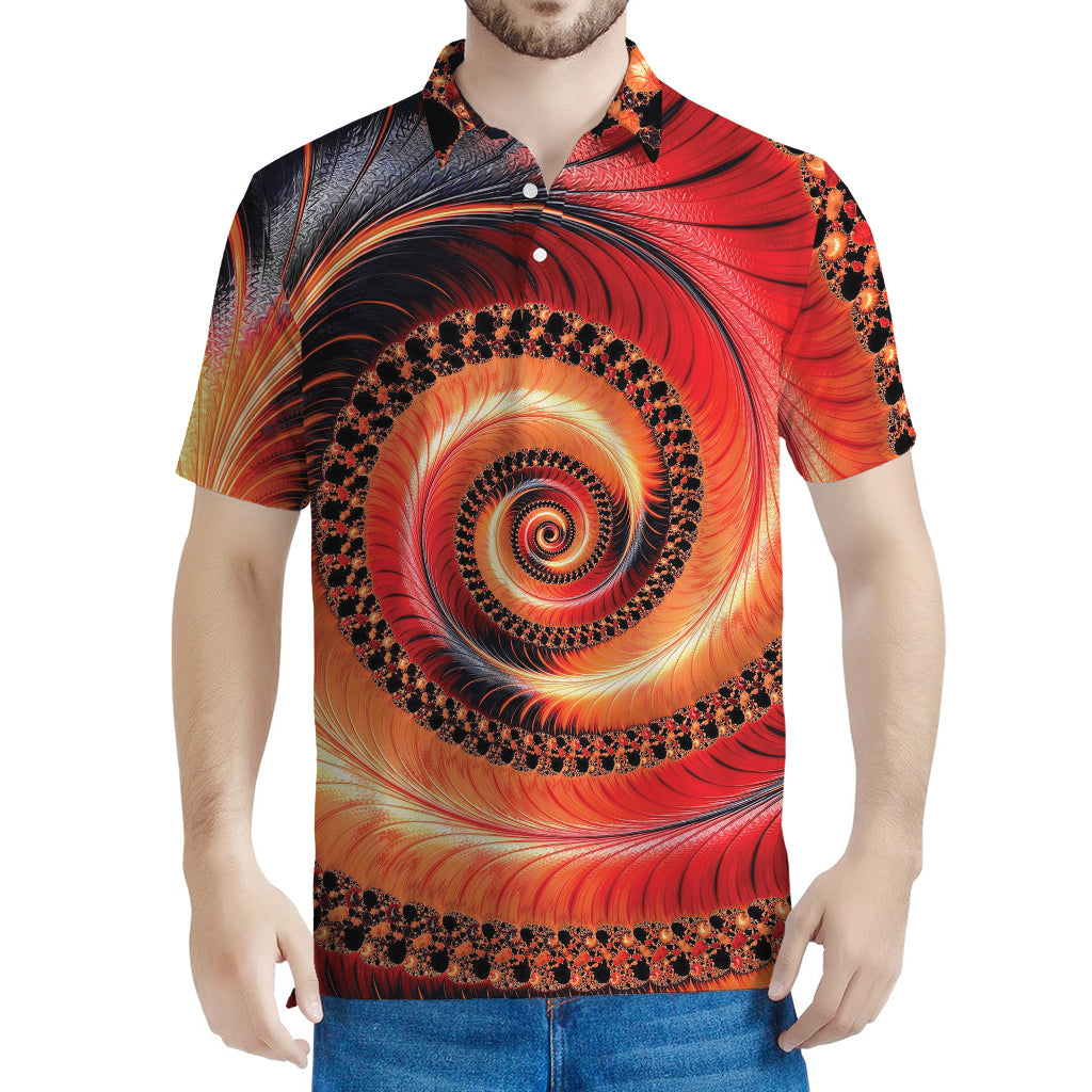 Orange Fractal Print Men's Polo Shirt