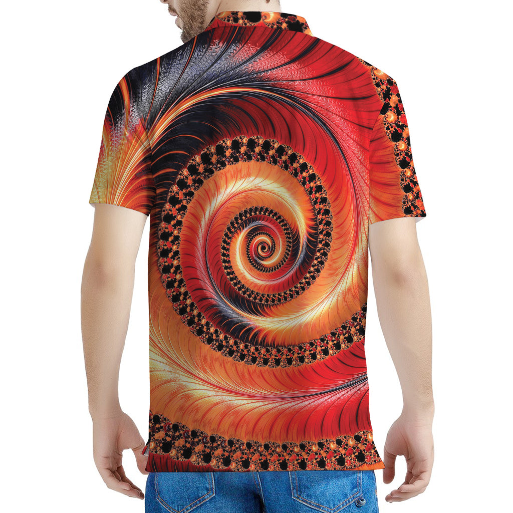 Orange Fractal Print Men's Polo Shirt