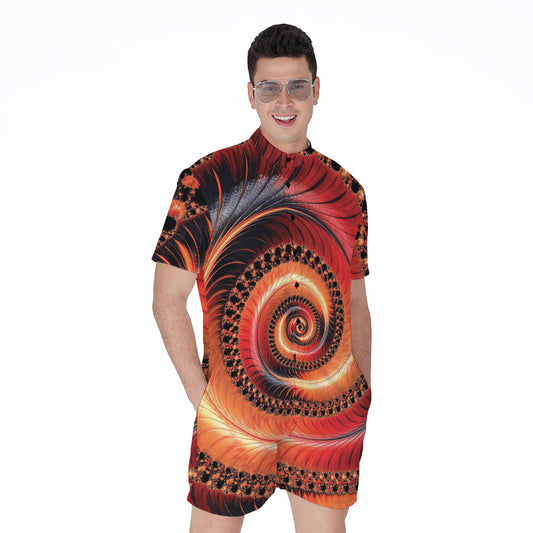 Orange Fractal Print Men's Rompers