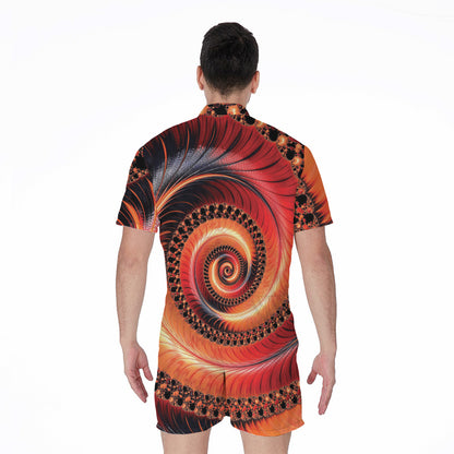 Orange Fractal Print Men's Rompers
