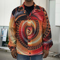 Orange Fractal Print Men's Shirt Jacket