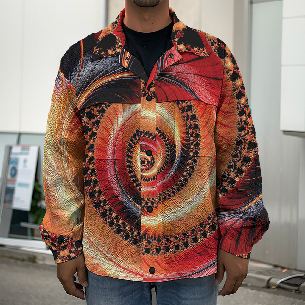 Orange Fractal Print Men's Shirt Jacket