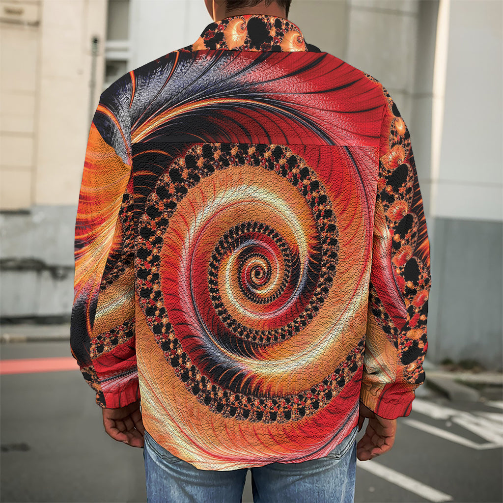 Orange Fractal Print Men's Shirt Jacket