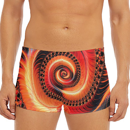 Orange Fractal Print Men's Short Boxer Briefs
