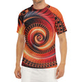 Orange Fractal Print Men's Short Sleeve Rash Guard