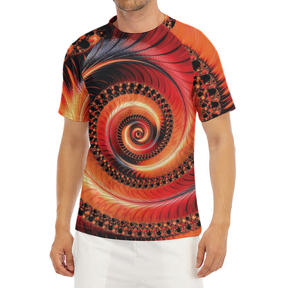 Orange Fractal Print Men's Short Sleeve Rash Guard
