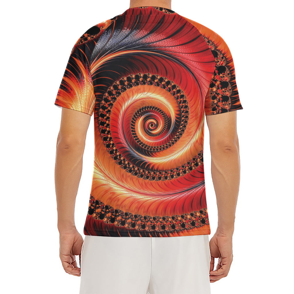 Orange Fractal Print Men's Short Sleeve Rash Guard