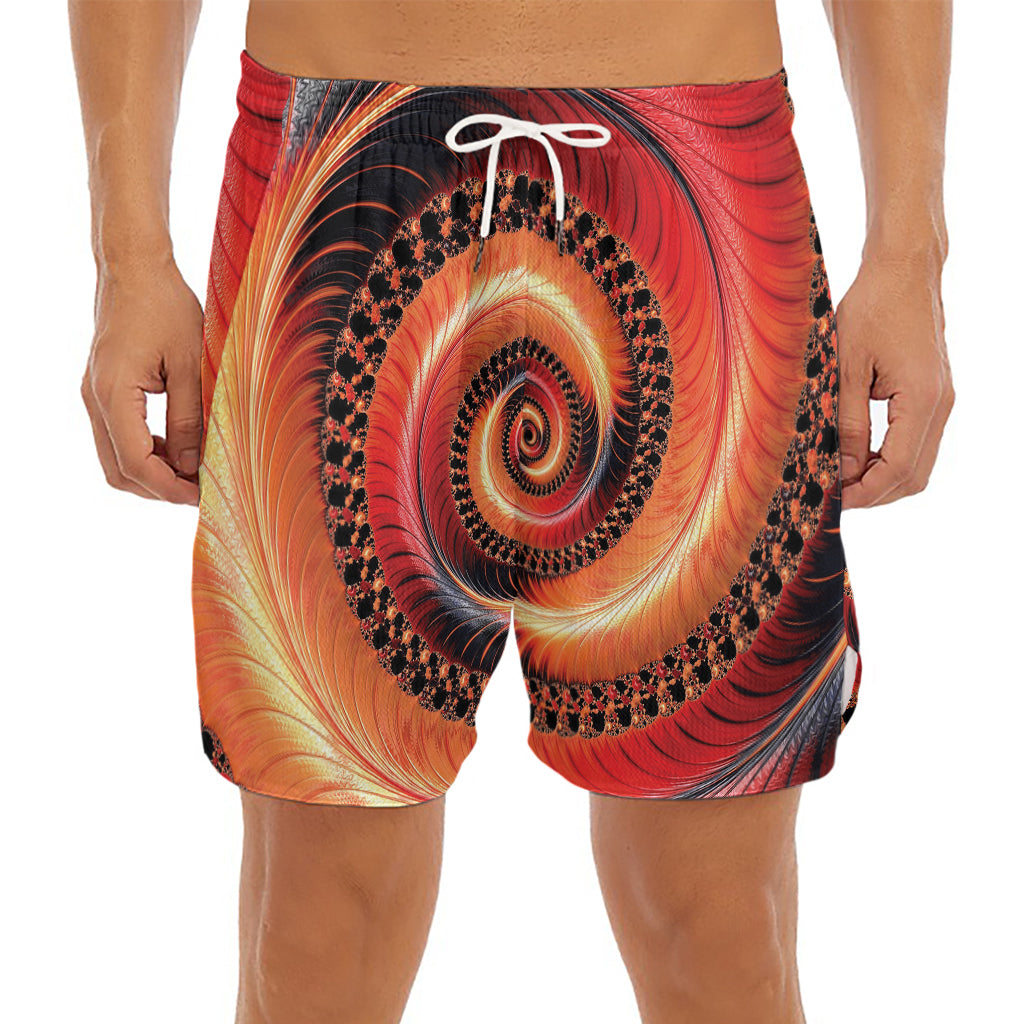 Orange Fractal Print Men's Split Running Shorts
