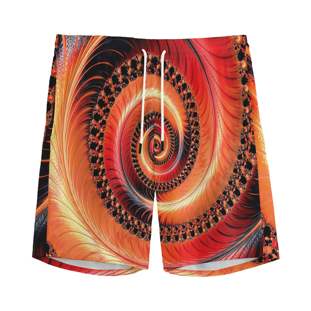 Orange Fractal Print Men's Sports Shorts