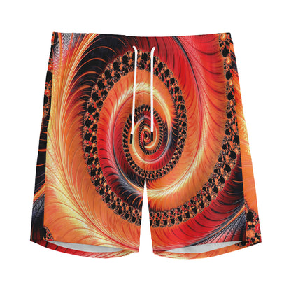 Orange Fractal Print Men's Sports Shorts