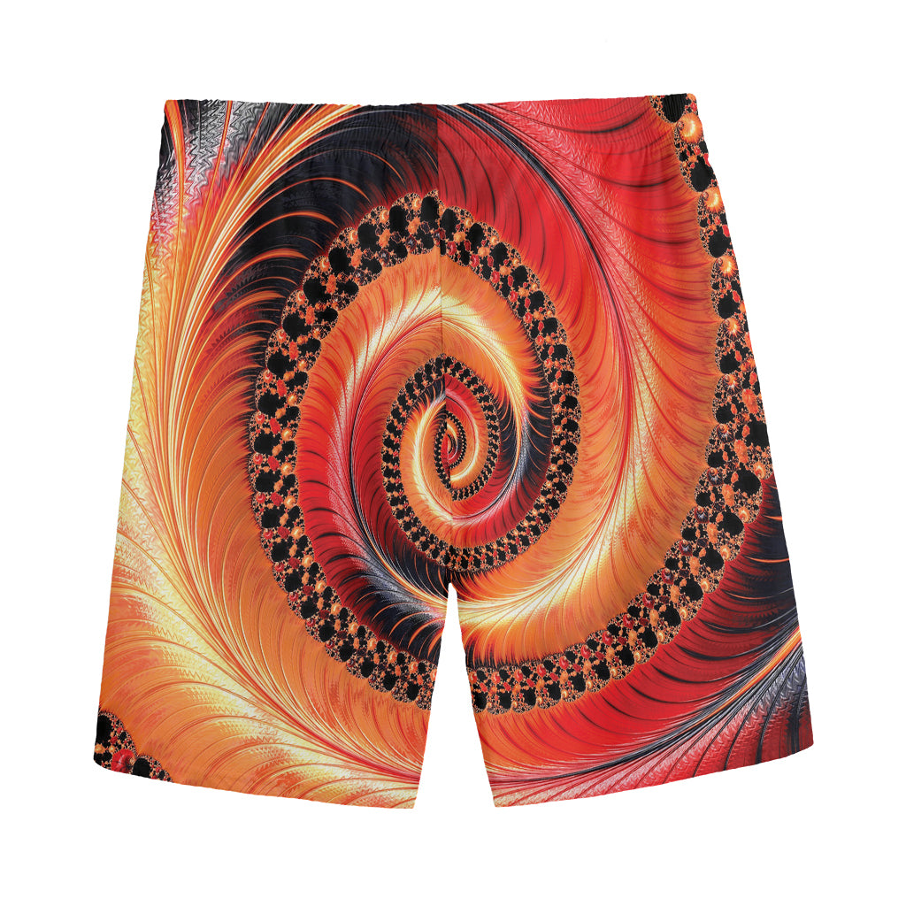 Orange Fractal Print Men's Sports Shorts