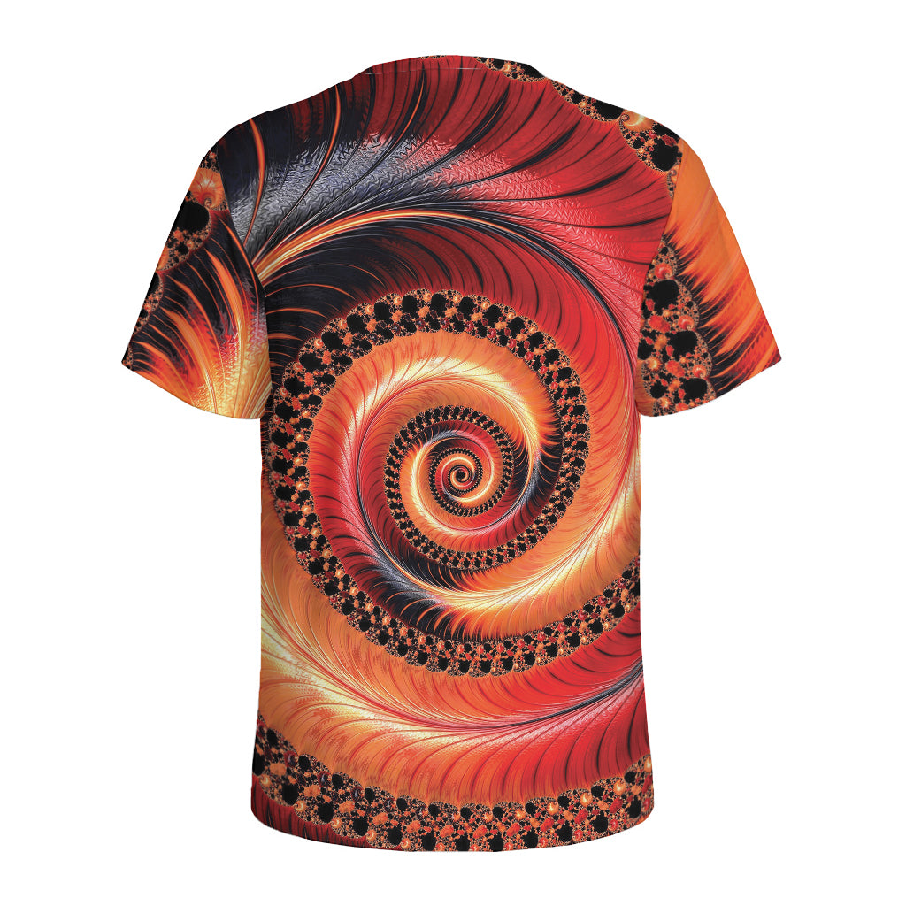 Orange Fractal Print Men's Sports T-Shirt
