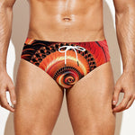 Orange Fractal Print Men's Swim Briefs