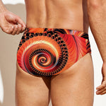 Orange Fractal Print Men's Swim Briefs