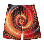 Orange Fractal Print Men's Swim Trunks