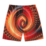 Orange Fractal Print Men's Swim Trunks