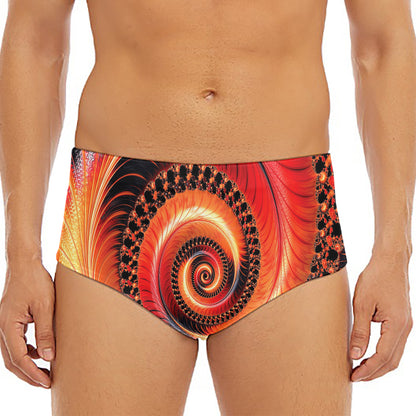 Orange Fractal Print Men's Triangle Swim Briefs