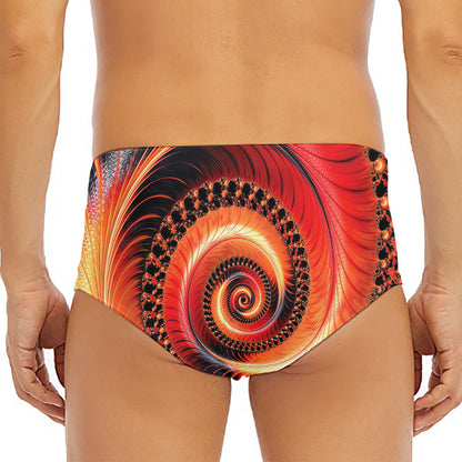 Orange Fractal Print Men's Triangle Swim Briefs