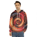 Orange Fractal Print Men's Velvet Pullover Hoodie