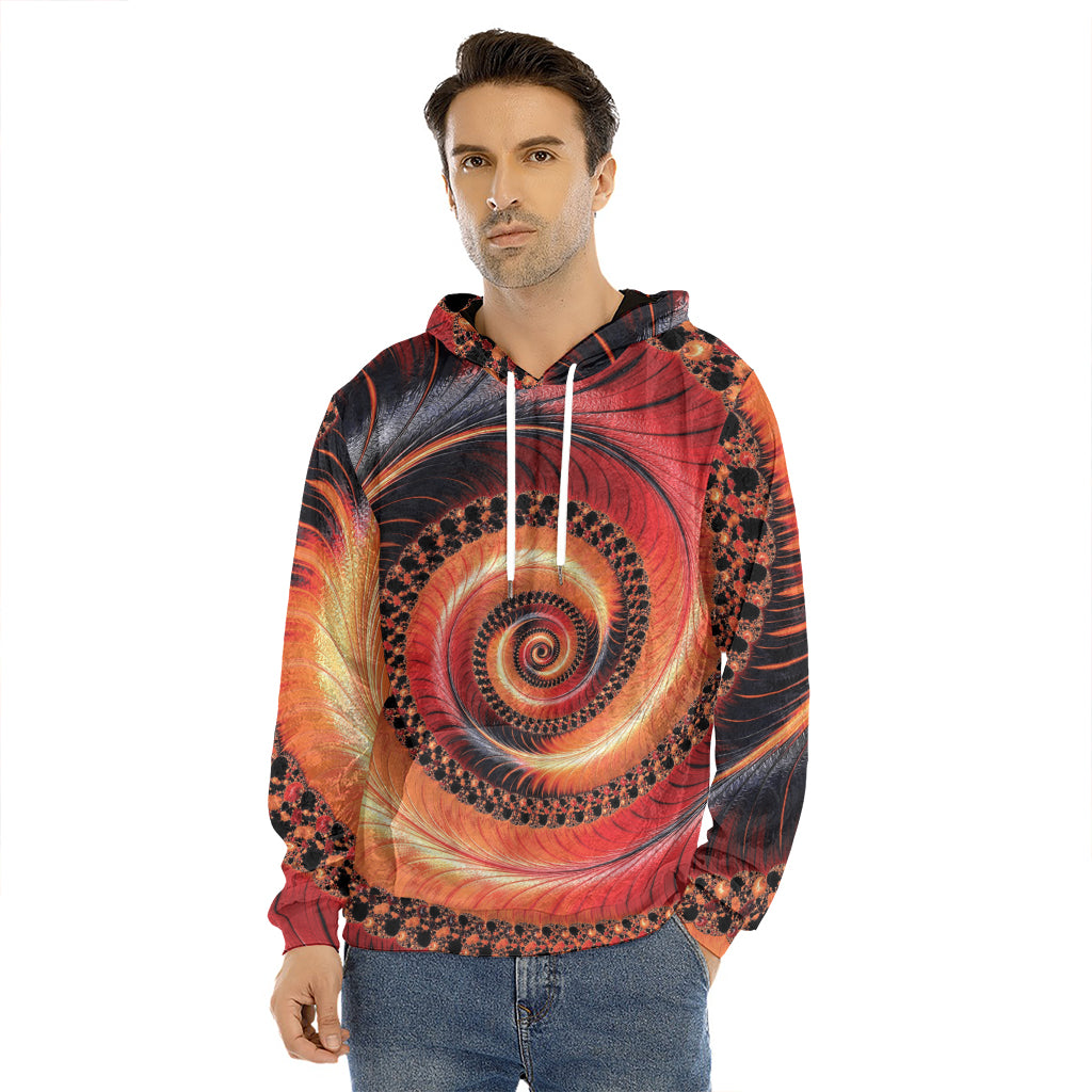 Orange Fractal Print Men's Velvet Pullover Hoodie