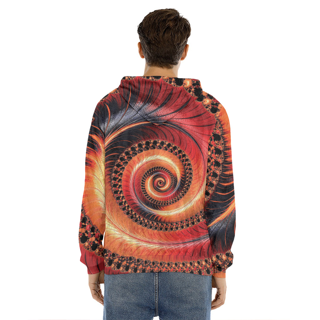 Orange Fractal Print Men's Velvet Pullover Hoodie