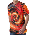 Orange Fractal Print Men's Velvet T-Shirt