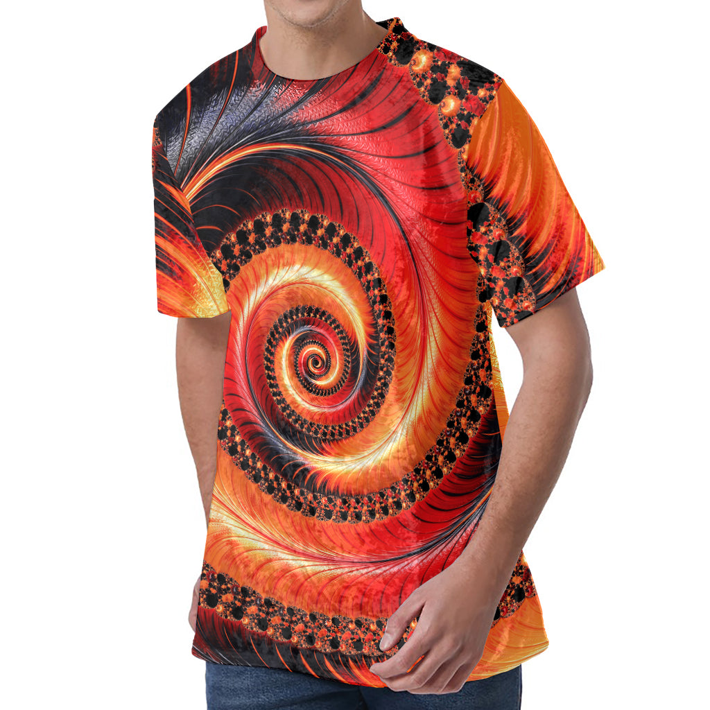 Orange Fractal Print Men's Velvet T-Shirt
