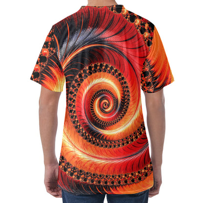 Orange Fractal Print Men's Velvet T-Shirt