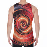 Orange Fractal Print Men's Velvet Tank Top